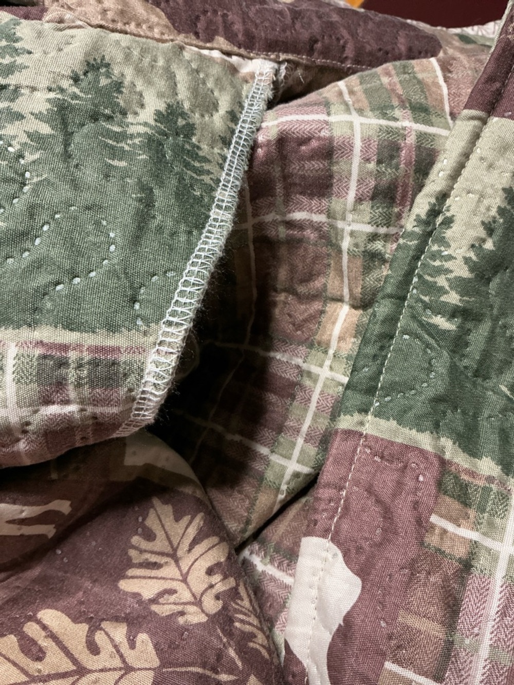 Camo Patchwork Blanket Jacket Upcycled Bedspread Forest Bear Deer Cabin - Picture 9 of 12